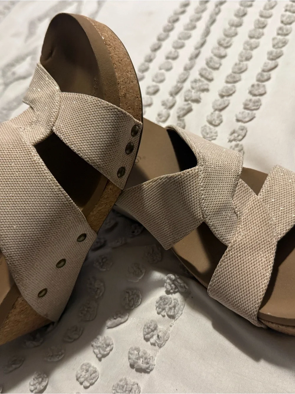 Corkys Champagne Beige Cross-Strap Slide Sandals